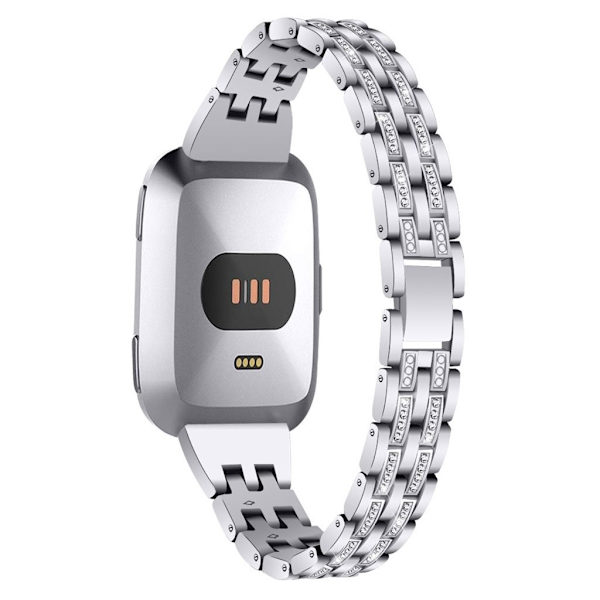 Fitbit Versa five beads Rhinsten rustfrit stål Urrem - Sølv Silver grey