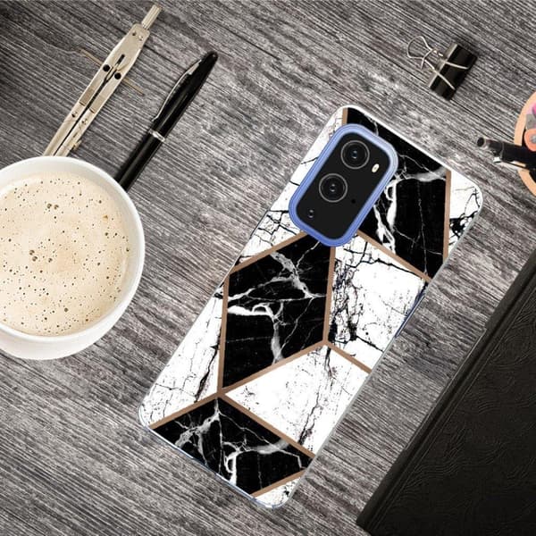 Marble OnePlus 9 Pro Etui - Black og Hvit Diamant Black