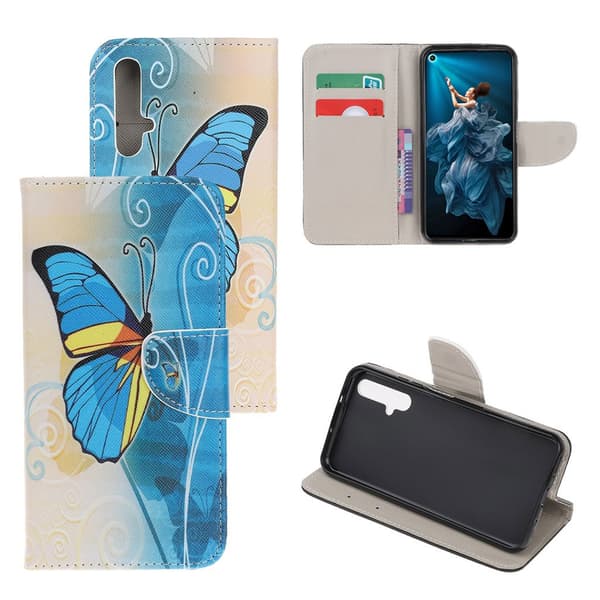 Wonderland Honor 20 etui - Blå Sommerfugle Blue