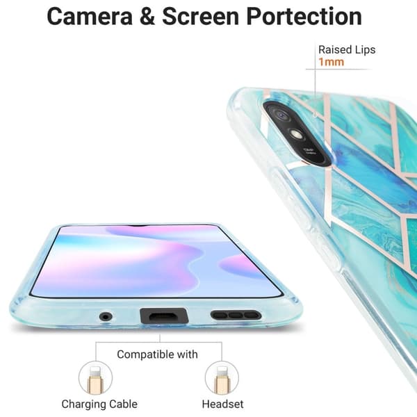 Marble Xiaomi Redmi 9A Etui - Cyan / Blå Blue