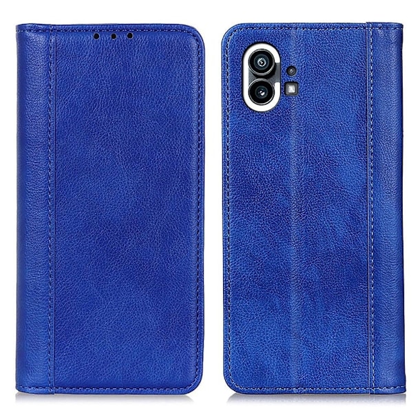 Nothing Phone (1) ægte læderetui med magnetisk lukning - Blå Blue