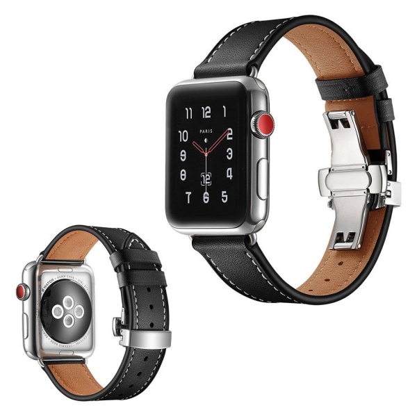 Apple Watch Series 5 40mm kestävä aitoa nahkaa oleva ranneke - Hopea Solki / Musta Black