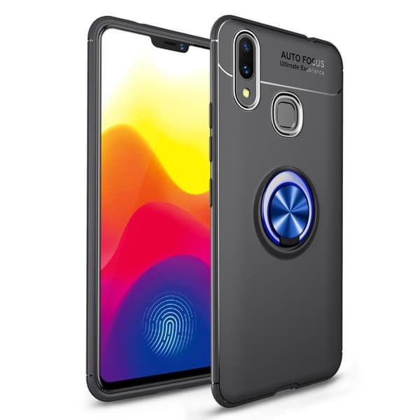 Huawei P Smart Plus beskyttelsesetui i kombimaterialer med ringholder - Sort/Blå Multicolor