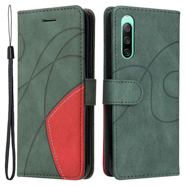 BINFEN tvåfärgat läder Sony Xperia 10 IV fodral - Grön Grön