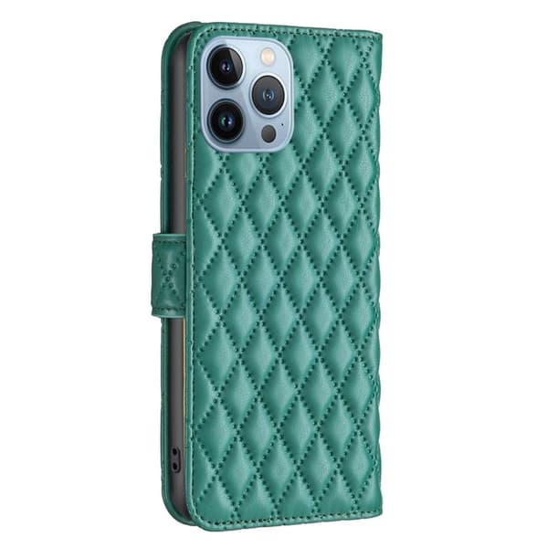 Rhombus mat iPhone 13 Pro flip etui - Grøn Green