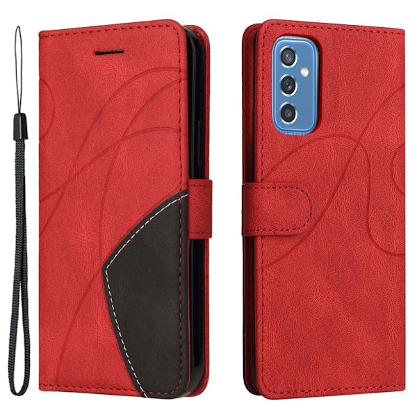Texturerat läder Samsung Galaxy M52 5G fodral med handledsband - Röd Röd