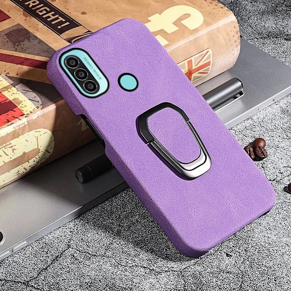 Stødsikkert lædercover med oval kickstand til Motorola Moto E30 / E20 / E40 - Lilla Purple