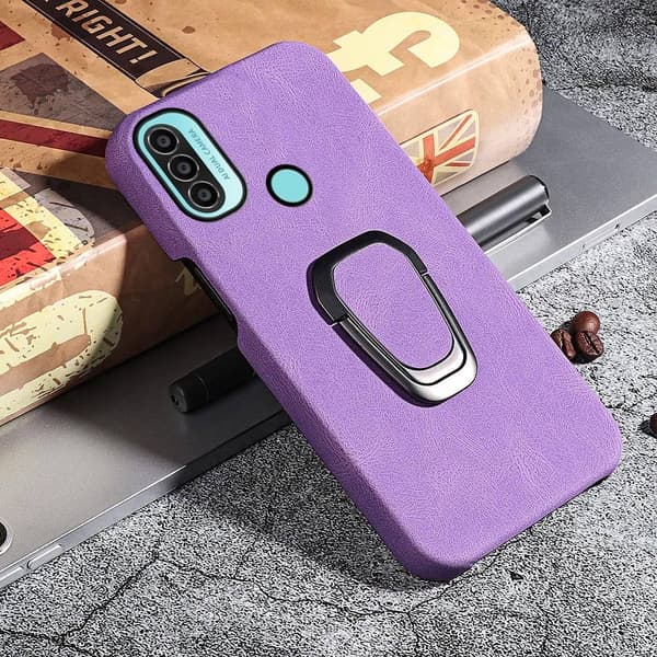 Stötsäkert läderfodral med oval kickstand för Motorola Moto E30 / E20 / E40 - Lila Lila