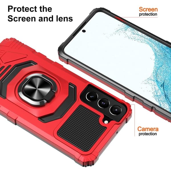 Slitesterkt hardplastdeksel med myk innside og kickstand for Samsung Galaxy S22 - Rød Red