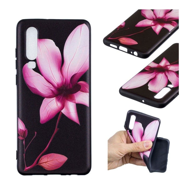 Huawei P30 ophøjet mønster blødt etui - Lyserød Blomster Pink