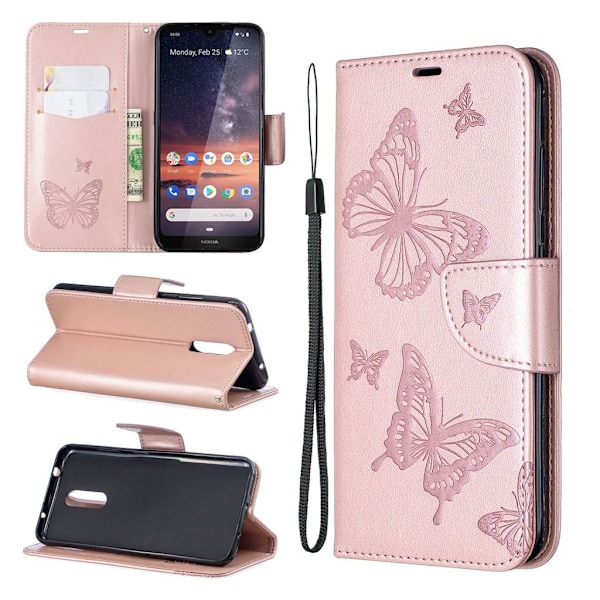 Butterfly läder Nokia 3.2 fodral - Rosa Rosa