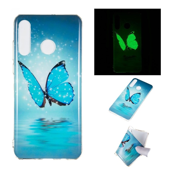 Huawei P30 Lite lysende nat etui - Blå Sommerfugl Blue