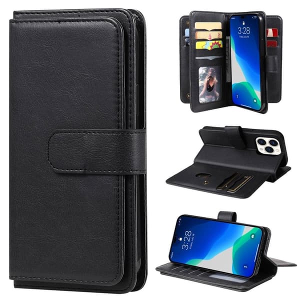 10-slot Lommebok Etui til iPhone 14 Pro - Svart Black