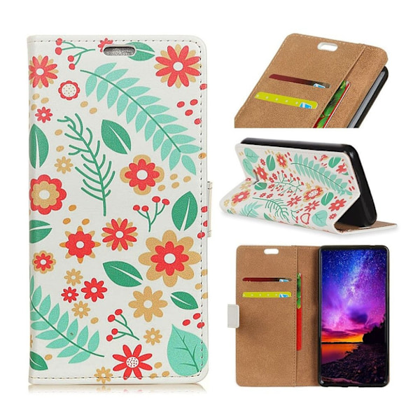 Sony Xperia 10 mønster læretui - blomster og blader Multicolor