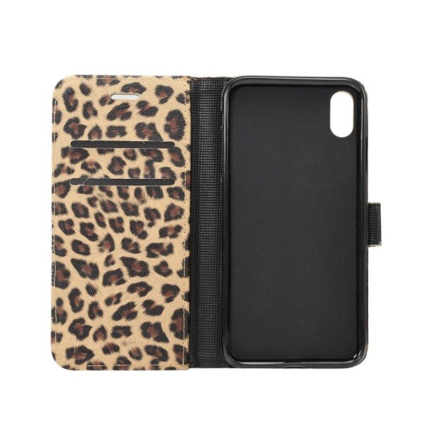 iPhone Xr flip cover i læder med Leopardmønster - Brun Brown