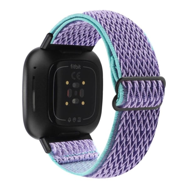 Fitbit Sense 2 / Versa 4 elastic nylon watch strap - Purple / Gr Grön