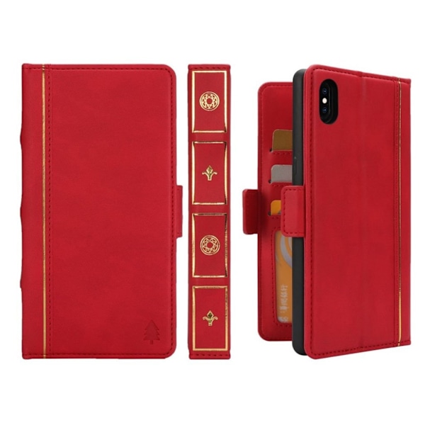 iPhone Xs Max Kirjan kuviollinen synteetti nahkainen lompakko suojakotelo - Punainen Red