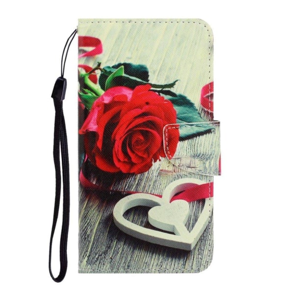 Mønstertryk Design Premium Vegansk Læder Magnetisk Spænde Flip Folio Beskyttende Pung Stativ Cover iPhone 13 Pro 6.1 tommer - Rose Multicolor