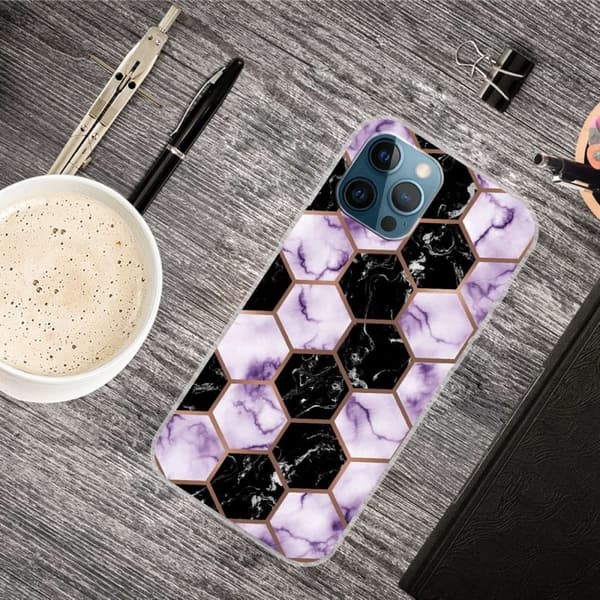 Marmormotiv iPhone 14 Pro skal - Bikakemarmor I Lila multifärg