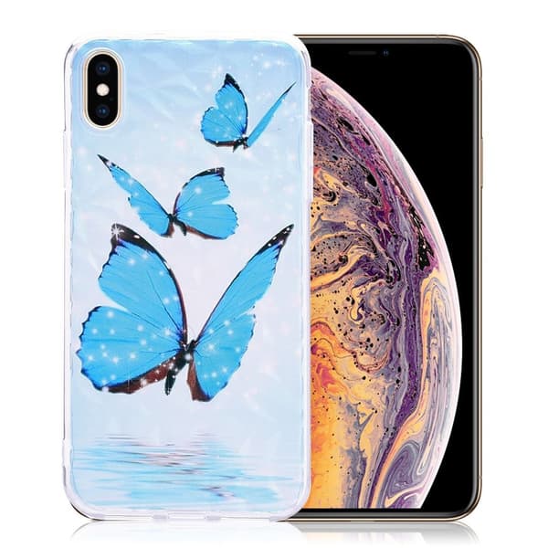 iPhone Xs Max etui med mønstret 3D-diamandstruktur - Blå Sommerfugl Blue