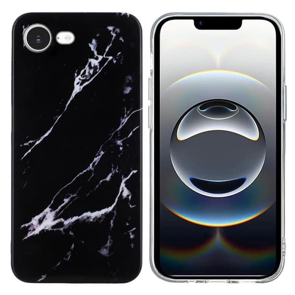 iPhone 16e Etui Marmormønster Malet Fleksibelt telefonbagcover - Sort Black