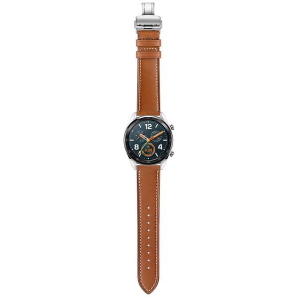 Huawei Watch GT / 2 / Watch Magic ægte læder Urrem - Brun / Sølv Brown