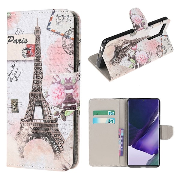 Wonderland Samsung Galaxy Note 20 Ultra flip kuoret - Eiffel-Torni Silver grey