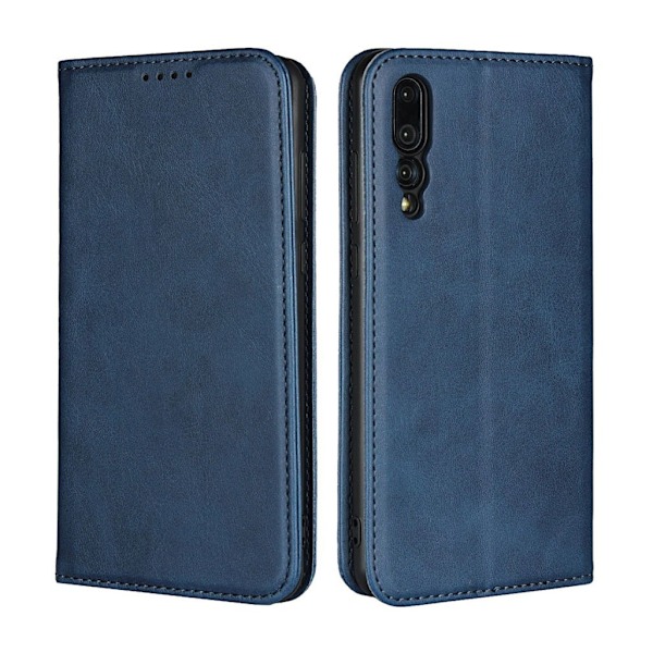 Huawei P20 Pro magnetiskt plånboks fodral av mjukt syntetläder - Blå Blå
