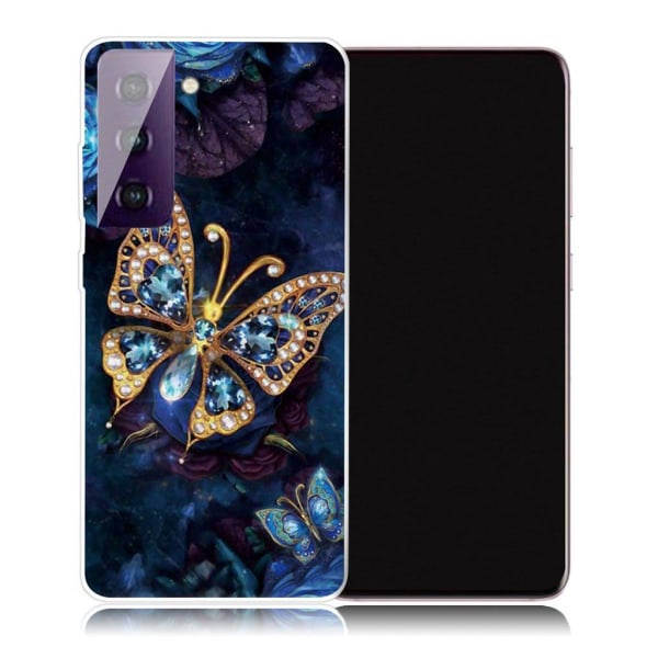 Butterfly Samsung Galaxy S21 Plus 5G nahkakotelo - Strassi Perhonen Multicolor