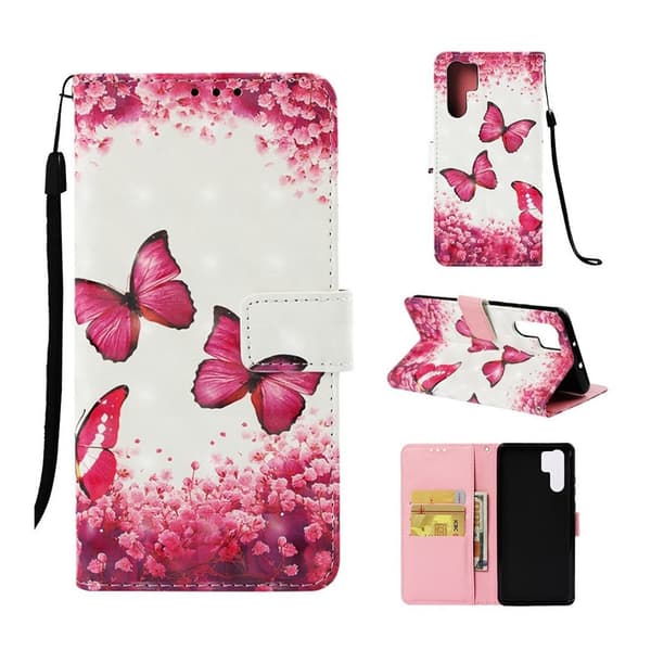 Huawei P30 Pro lysspot læder flip etui - Rød Sommerfugl Red