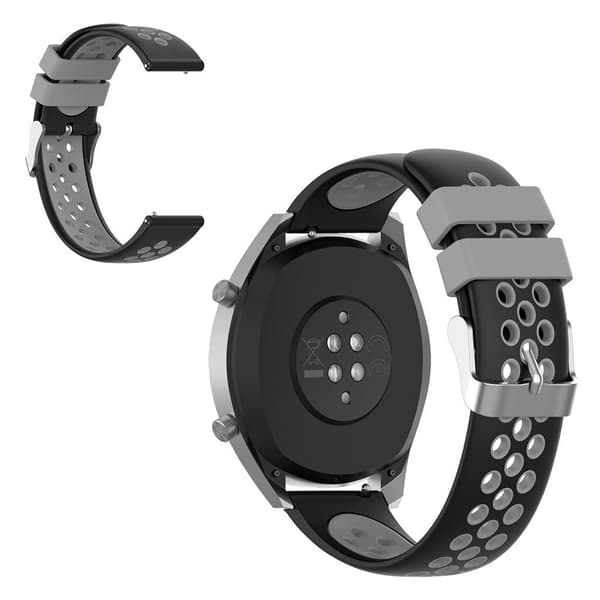 22mm Universal kaksivärinen silikonikellonauha - Musta / Harmaa Black