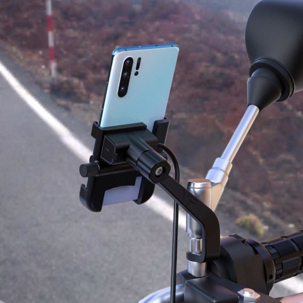 Universal WUPP 360 degree rear view bike phone mount + QC 3.0 ch Silvergrå