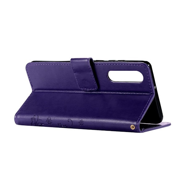 Huawei P30 sommerfugle- og blomstertryk læder flip etui - Lilla Purple