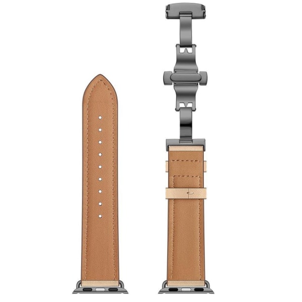 Apple Watch Series 5 44 mm hållbart klockarmband i äkta läder - Svart Spänne / Aprikos Beige