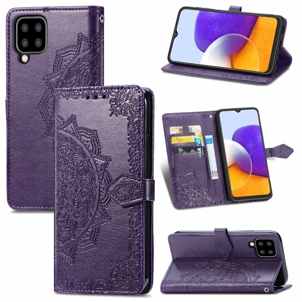 Mandala läder Samsung Galaxy A22 4G fodral - Lila Lila