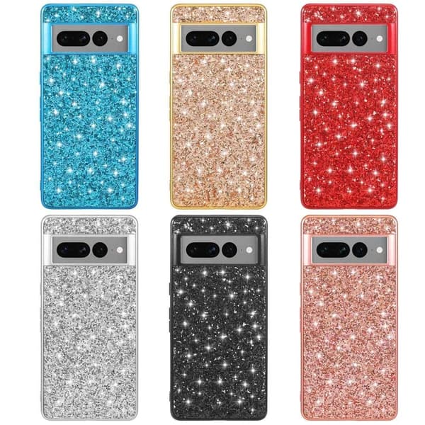 Glitter Google Pixel 7 Pro Etui - Blå Blue