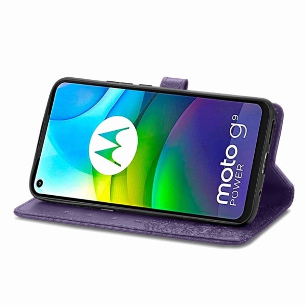 Mandala Motorola Moto G9 Power nahkakotelo - Violetti Purple