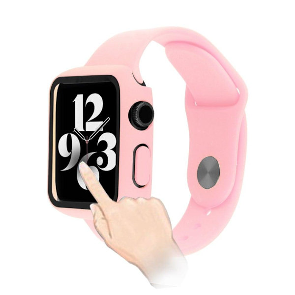 Apple Watch SE 2022 (44mm) silikoninen ranneke ja suojus karkaistulla lasilla - Syvä Vaaleanpunainen Pink