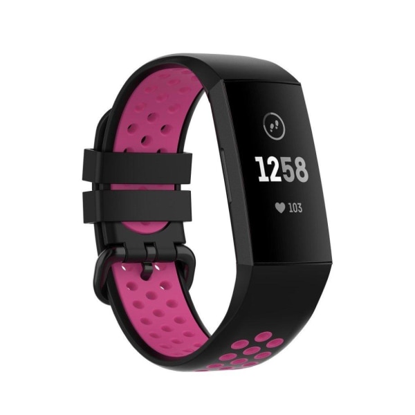 Fitbit Charge 3 / 4 kaksivärinen silikonikellonauha - Musta / Ruusu Pink