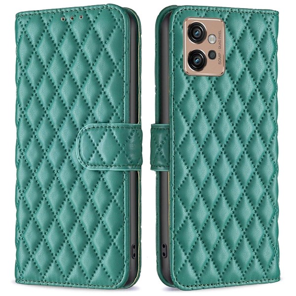 Rhombus Mønster Matte Flip Case til Motorola Moto G32 - Grøn Green