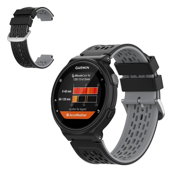 24mm dual-layer silicone watch band for Garmin Forerunner device - Black / Grey Svart