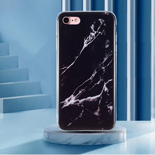 Marble iPhone Se (2022) / Se 2020 / 8 / 7 Suojakotelo - Musta Black
