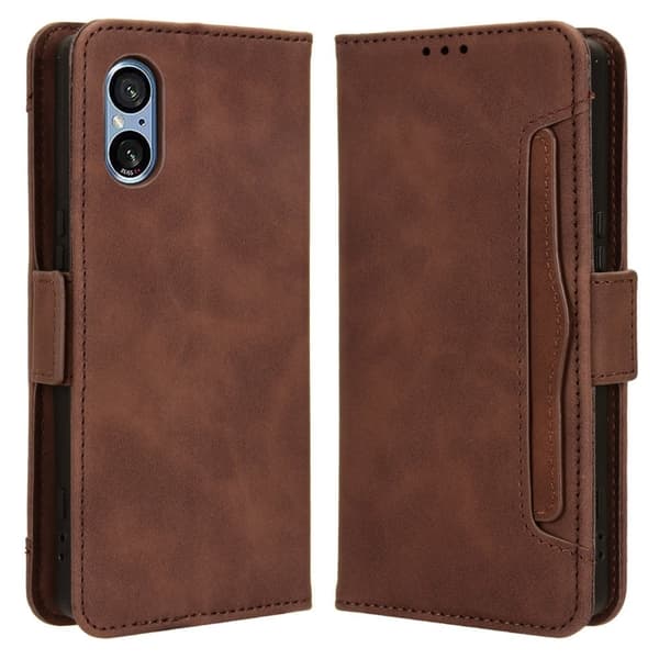 Stilfuldt Læder Etui med Pung til Sony Xperia 5 V - Brun Brown