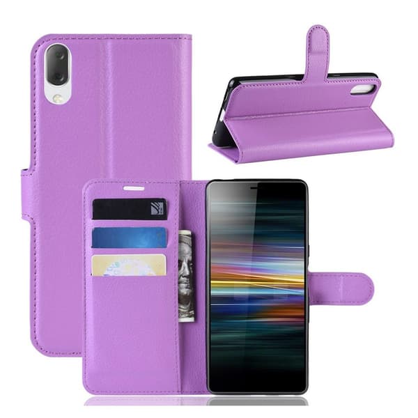 Sony Xperia L3 Litchi Læretui - Lilla Purple