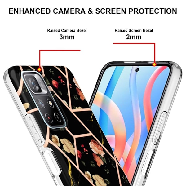 Marble Xiaomi Redmi Note 11T 5G Etui - Sorte Blomster Black