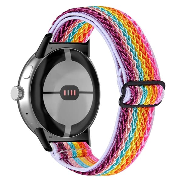 Kimmoisa kudottu kellohihna Google Pixel Watch -kelloon mustalla liittimellä - Monivärinen Multicolor
