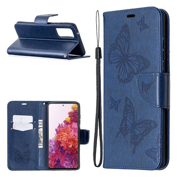 Butterfly läder Samsung Galaxy S20 FE 5G / Samsung Galaxy S20 FE fodral - Blå Blå