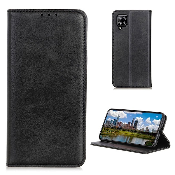 Lompakko-style Aitoa Nahkaa Läppäkotelo For Samsung Galaxy A22 4G - Musta Black