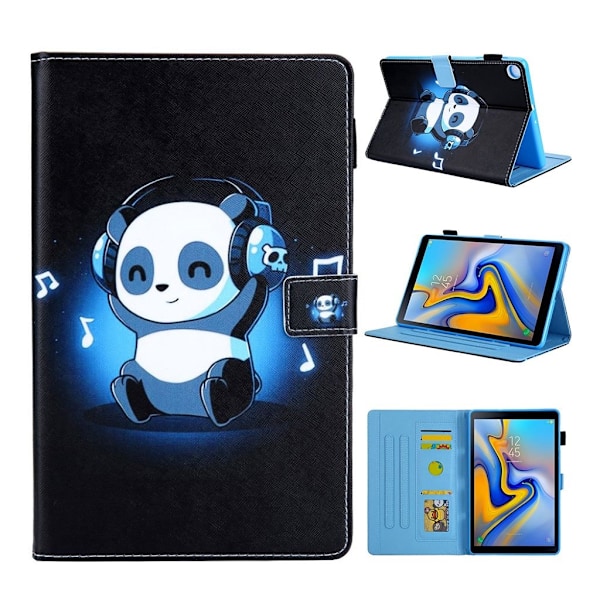 Samsung Galaxy Tab A 10.1 (2019) kuvioitu monikulmainen nahkakotelo - Karhu Kuuntelee Musiikkia Multicolor