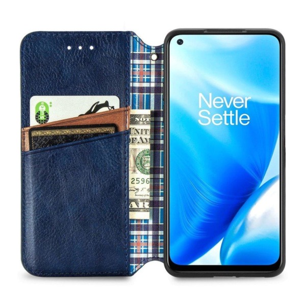 Nahkakotelo With A Stylish Rhombus Imprint For OnePlus Nord N200 5G - Sininen Blue